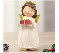 Guardian Angel Figurine - Hand-Painted Resin Angel Holding Gift Box, Christmas Decoration Ornament, Collectible Statue for Women, Mum or Friend, 12.5cm