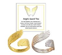 Guardian Angel Hug Wings Ring，Inspirational Stainless Steel Engraved Feather Angel Guard You Ring Adjustable Non Tarnish Hope Rings Jewelry Open Thumb Rings for Women Men Lovers Friends Meaningful