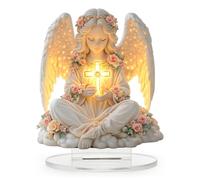 Guardian Angel Ornament, Acrylic 2D Flat Flower Angels Figure with Cross, Meaningful Angels Ornaments, Acrylic Sculpture for Garden, Pathway & Home Decor, Guardian Angel Gifts for Birthday