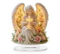 Guardian Angel Ornament, Waterproof Acrylic Angels Figure with Cross, Healing Sculpture Decoration for Garden, Pathway, Yard & Patio Decor, Guardian Angel Gifts for Bereavement & Housewarming