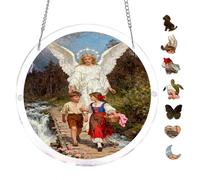 Guardian Angel Scene 7.8x7.8in Round Acrylic Hanging Puzzle, 83 Pieces, Decor | Creative Home Accent with Visual Appeal