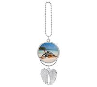 Guardian Angel Wing Sea Turtle Beach Car Hanging Ornament for Rearview Mirror Silver Car Charm Pendant Decorations Rearview Mirror Hanging Accessory Decor Gift for Women Men New Drivers