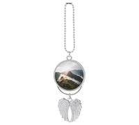 Guardian Angel Wings Car Rearview Mirror Hanging Accessories, Metal Memorial Ancient Monuments Sea of clouds Angel Wings Car Charms for Women Men, Cars Hanging Ornament Pendant Jewelry Gift-Silver