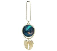 Guardian Angel Wings Car Rearview Mirror Hanging Accessories, Metal Memorial Aurora in The Lapland Forest Angel Wings Car Charms for Women Men, Cars Hanging Ornament Pendant Jewelry Gift-Silver