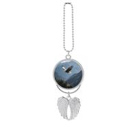 Guardian Angel Wings Car Rearview Mirror Hanging Accessories, Metal Memorial Eagles Fly in The Valley Angel Wings Car Charms for Women Men, Cars Hanging Ornament Pendant Jewelry Gift-Silver