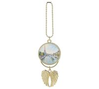 Guardian Angel Wings Car Rearview Mirror Hanging Accessories, Metal Memorial Eiffel Tower in Paris Angel Wings Car Charms for Women Men, Cars Hanging Ornament Pendant Jewelry Gift-Golden