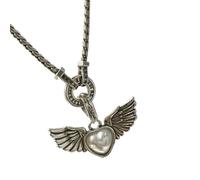 Guardian Angel Wings Heart Pearl Necklace, Silver Luck Pendant Choker with OT Buckle, Romantic Jewelry Gift for Girlfriend, Daughter or Best Friend