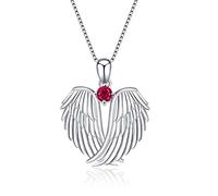 Guardian Angel Wings Necklace Sterling Silver Pendant with Sparkle Cubic Zirconia Jewellery For Women Girls Birthday Gift Birhstone July