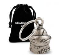 Guardian Bell Animals Good Luck Bell w/Keyring & Black Velvet Gift Bag | Motorcycle Bell | Lead-Free Pewter | Made in USA, Shark, 1.75", Modern