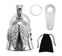 Guardian Bell Motorcycle Good Luck Charm, Guardian Bell for Motorbikes with Bells Hanger 2 Key Chain Rings and Organizer Bag , Zinc Alloy Guardian Angel Bell Biker Charm, Motorbike Gifts for Men