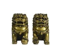 Guardian Lions Statues Beijing Foo Dogs Statues Feng Shui Wealth Protection Figurine Table Art Home Decor Gifts Collectible (Bronze)