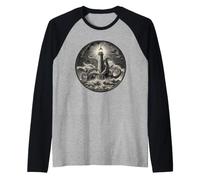 Guardian of the Deep Engraved Lighthouse Mythical Sea Battle Raglan Baseball Tee