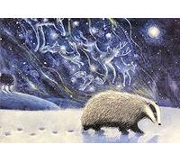 Guardian of the Winter Solstice by Hannah Willow - UK made Art Greetings Card - Badger walking through the snow - Animals - Birthday Card - Christmas Card
