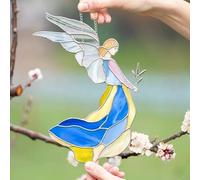 Guardians Angel Stained Glass Umbrella Ukraine Stained Metal Window Decoration Guardians Angel Gift Small Crystal Chandelier Beads (A, One Size)