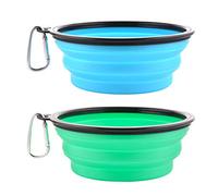 Guardians Large Collapsible Dog Bowls, 34oz Travel Water Food Bowls Portable Foldable Collapse Dishes with Carabiner Clip for Traveling, Hiking, Walking, 2 Pack (Light Blue + Light Green)