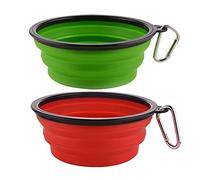 Guardians Large Collapsible Dog Bowls, 34oz Travel Water Food Bowls Portable Foldable Collapse Dishes with Carabiner Clip, 2 Pack (Green+Red)