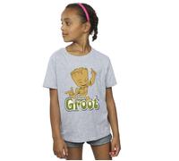 Guardians Of The Galaxy Girl's Groot Dancing Cotton T-Shirt in Grey | Size: 5-6 Years Guardians Of The Galaxy Grey 5-6 Years