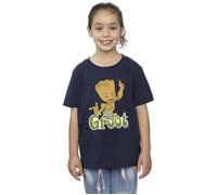Guardians Of The Galaxy Girl's Groot Dancing Cotton T-Shirt in Navy | Size: 7-8 Years Guardians Of The Galaxy Navy 7-8 Years