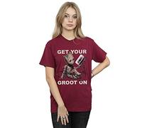 Guardians of The Galaxy Women's Get Your Groot On Boyfriend Fit T-Shirt Burgundy Medium
