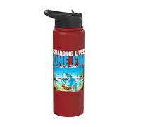 Guarding Lives One Fin At A Time Humorous Shark Lifeguard Stainless Steel Insulated Water Bottle