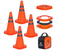 GUARDLEAD 4-Pack Traffic Cones 45 cm (18"), Windproof Collapsible Road Cones, Heavy Duty Base (900 g Per Cone), Pop Up Reflective Hazard Cones for Car Breakdown & Parking (4, 18'')