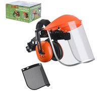 GUARDLEAD Face Shield with Ear Defenders, 2-in-1 Safety Visor Set, Clear & Mesh Screen, Latest EN 16321 & EN 352 Certified, Hearing Protection for Strimming, Chainsaw, Forestry