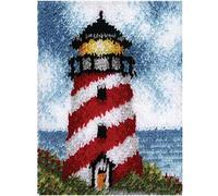GUARDUU Latch Hook Kits Cushion Rug Making Kit for Adults Kids Beginners DIY Crochet Yarn Kits with Colorful Pattern Printed Canvas, Great Gift, 52x38cm, Lighthouse