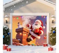 GUASDIE Christmas Garage Door Banner Large Garage Cover Santa Claus Backdrop Winter Xmas Garage Backdrops Door Mural for Christmas Outdoor Decoration,8 x 7 ft