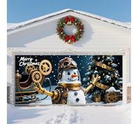 GUASDIE Christmas Garage Door Banner - Merry Christmas Decorations Door Cover with Fun Santa & Winter Snowman for Indoor/Outdoor Xmas New Year Photo Moments,Mechanical Snowman 7 x 16 ft
