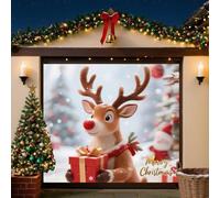 GUASDIE Christmas Garage Door Banner - Merry Christmas Decorations Door Cover with Fun Santa & Winter Snowman for Indoor/Outdoor Xmas New Year Photo Moments,Reindeer 7 x 8 ft