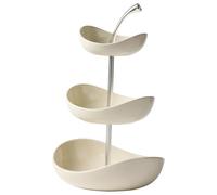 GUASDIE Double-Layer Fruit Tray 3 Tier Ceramic Fruit Bowl Multi-Layer Ceramic Serving Bowls with Metal Stand, Serving Tray for Snacks, Nuts, Cakes, Desserts, Bread, Candy Storage, Gold,White,3 Tier