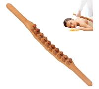 Guasha Wood Stick Massage Tool Double Row 20 Beads Massage Stick Wood Tools Point Therapeutic Guasha Tool for Body Back Pain Relief Light Tan