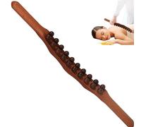 Guasha Wood Stick Massage Tool Double Row 20 Beads Massage Stick Wood Tools Point Therapeutic Guasha Tool for Body Back Pain Relief Dark Tan..
