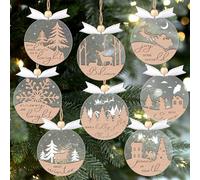 GuassLee 16pcs Winter Hanging Ornaments - 3D Wooden Acrylic Christmas Cutouts Reindeer Snowman Snowflake Ornaments for Tree Gifts Party Supplies