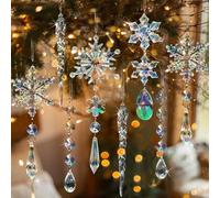 GuassLee 18pcs Crystal Christmas Tree Ornaments - Iridescent Acrylic Snowflake Icicle Drop Crystal Hanging Ornaments for Tree Iridescent Party Decor Christmas Frozen Themed Birthday Decor