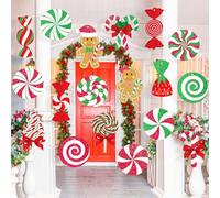 GuassLee Candy Gingerbread Christmas Outdoor Decorations - 18pcs Large Hanging Candy Cane Gingerbread Man Lollipop Decor for Outdoor Yard, Porch, Tree
