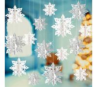 GuassLee Christmas Hanging Snowflakes Decorations, 15pcs 3D Glitter White Silver Paper Snowflakes Snow Flakes Garland for Winter Wonderland Frozen Christmas Birthday Party Decorations