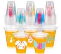 GuassLee Easter Disposable Cups - 50pcs 12oz Easter Bunny Clear Plastic Cups Set with 5 Styled Patterns for Kids Adults Drink Snacks Easter Bunny Party Favors Supplies