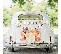 GuassLee Just Married Banner, Gold Glitter Wedding Banner Decoration, Car Decorations, Photo Props