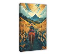 Guatemalan Farmer on Horse Illustration, Highland Scene Art Print Canvas Poster Wall Art Decor Print Picture Paintings for Living Room Bedroom Decoration 08x12inch(20x30cm)