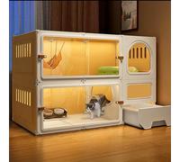 GUAWJRZDP Cat Cage Indoor, Cat Playpen, DIY Cat Enclosures, with Night Light, with Cat Litter Box, Transparent Design, Pet Playpen, Easy To Clean, Breathable(Yellow,41.3x17.7x27.6in)