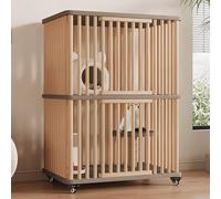 GUAWJRZDP Cat Enclosures, Wooden Cat Playpen, Large Cat Cage, 2 Doors, with Wheels, Sisal Springboard, Pet Playpen, Easy To Assemble, for 1-2 Cat(Wood color+gray,SMALL_2 LAYERS)