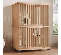 GUAWJRZDP Cat Enclosures, Wooden Cat Playpen, Large Cat Cage, 2 Doors, with Wheels, Sisal Springboard, Pet Playpen, Easy To Assemble, for 1-2 Cat(Wood color,SMALL_2 LAYERS)