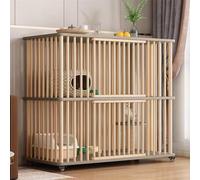 GUAWJRZDP Cat Enclosures, Wooden Cat Playpen, Large Cat Cage, 2 Doors, with Wheels, Sisal Springboard, Pet Playpen, Easy To Assemble, for 1-2 Cat(Wood color+gray,LARGE_2 LAYERS)