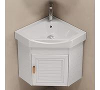 GUAWJRZDP Corner Sink, Corner Bathroom Sink, Wall Mounted Bathroom Sink, Corner Bathroom Vanity, Bathroom Sink with Storage Container, Wall Mounted Floating Cabinet(White,43cm/17in)