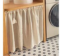 GUAWJRZDP Retro cotton and linen short curtains, curtains under the sink, Nordic style door curtain, shading and ventilation, tassel decoration, rod installation, one piece (Size: W200XH90(CM))
