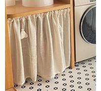 GUAWJRZDP Retro cotton and linen short curtains, curtains under the sink, Nordic style door curtain, shading and ventilation, tassel decoration, rod installation, one piece (Size: W150XH70(CM))