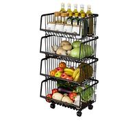 GUAWJRZDP Rolling Stackable Wire Baskets with wheel Metal Trolley Sundries Cart Storage Box Shopping Storage Basket Storage Organizer,for Kitchen/bathroom/living Room/bedroom