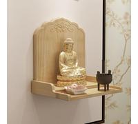 GUAWJRZDP Wall-Mounted Buddha Statue Stand, Shrine Altar Table, Wood Meditation Table, Chinese Style Guan Gong God of Wealth Pagoda Shelf, Prayer Buddhist Niche Incense Table(Natural,32x25x25cm)