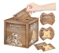 Guawubiang 51Pcs Retro Winnie Baby Name Suggestions Tickets Box for Baby Shower Games, Cute Winnie Baby Name Suggestions Cards Box with 50Pcs Writing Cards, Winnie Baby Shower Birthday Party Supplies
